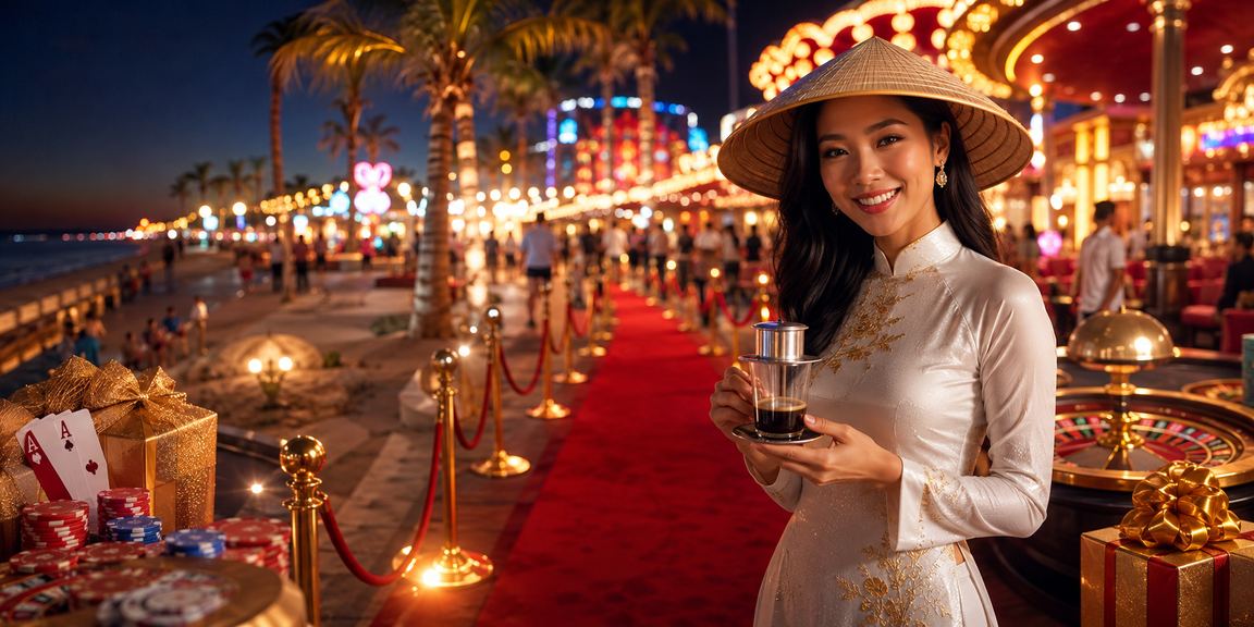 Không gian giải trí casino kết hợp cà phê tại Mũi Né, Việt Nam nhìn ra bờ biển